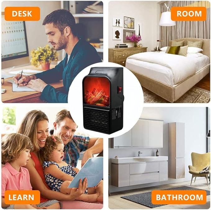 Flame Heater 1000W - Portable Electric Room Heater with Realistic Flame Effect & Remote Control | Instant Heating for Home & Office | Safe & Energy Efficient